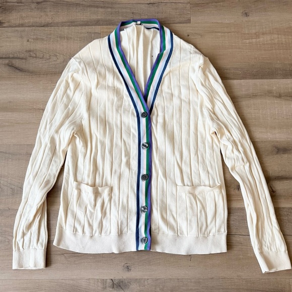 Kule cream Brinx preppy varsity lightweight cotton cardigan sweater - Medium - Picture 6 of 8